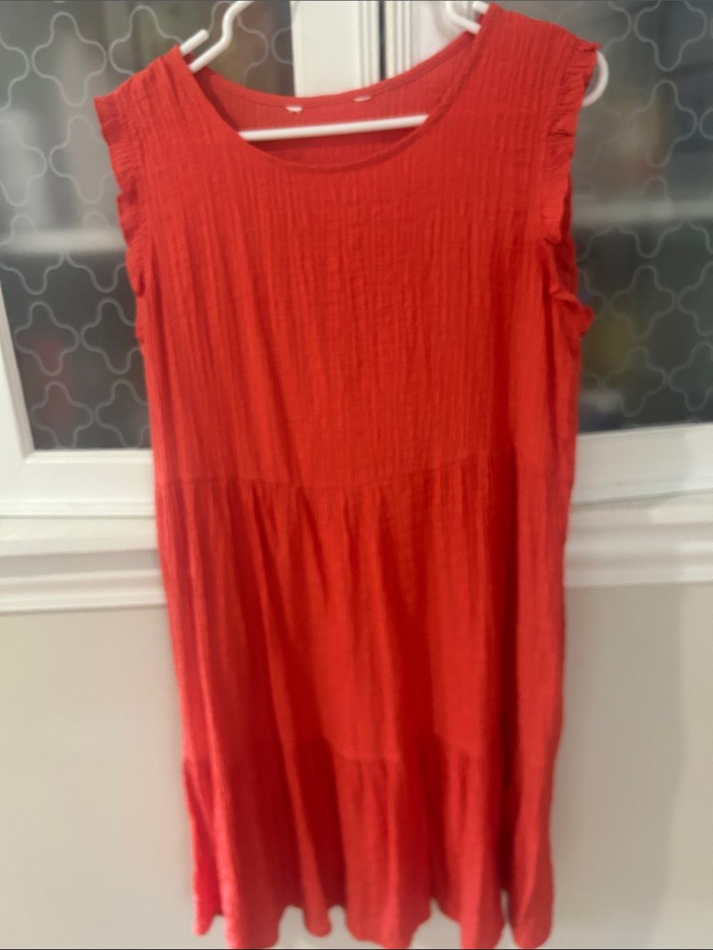 Women's Sleeveless Red-Orange Tiered Dress